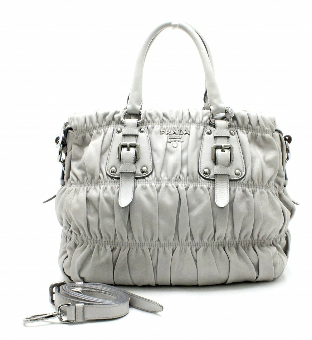 Prada Gathered Handbag Crossbody Bag Leather Gray